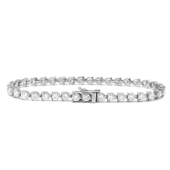 Three Prong Set Round Cut Diamond Tennis Bracelet 14K White Gold 7.03Cttw - Picture 4 of 5